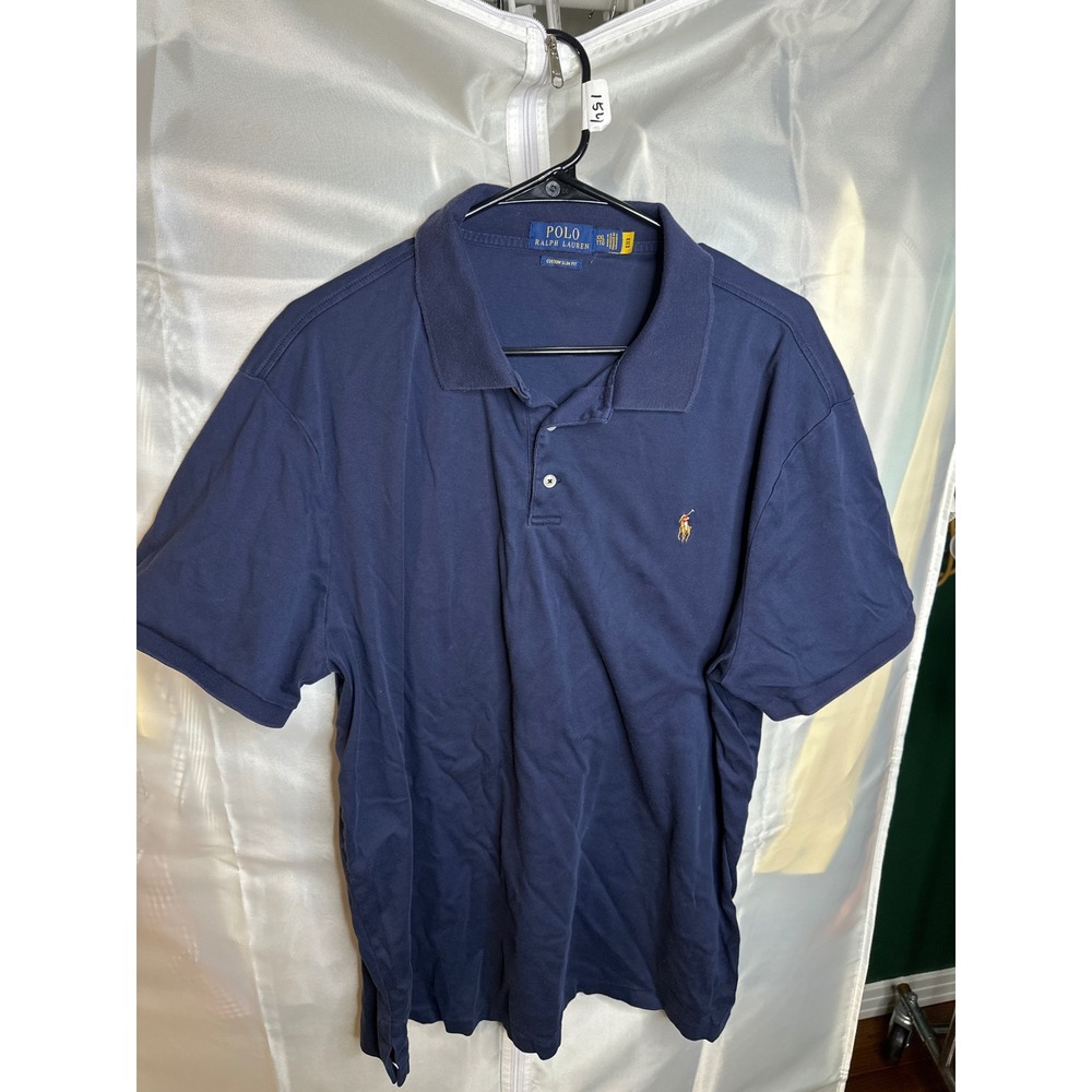 Polo Ralph Lauren Mens XXL Navy Blue Custom Slim Fit Short Sleeve Polo Shirt